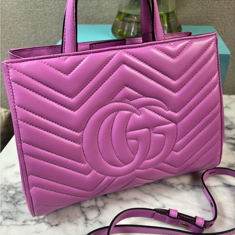 EUC GUCCI Small Pink GG Marmont Matelassé Satchel Tote - Picture 8 of 17